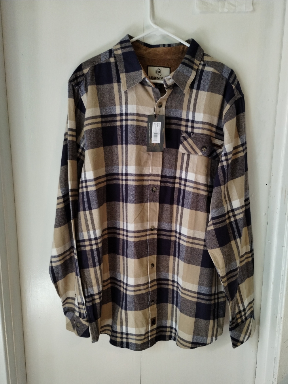Legendary Whitetails Beige and Navy Plaid Button-Down Shirt